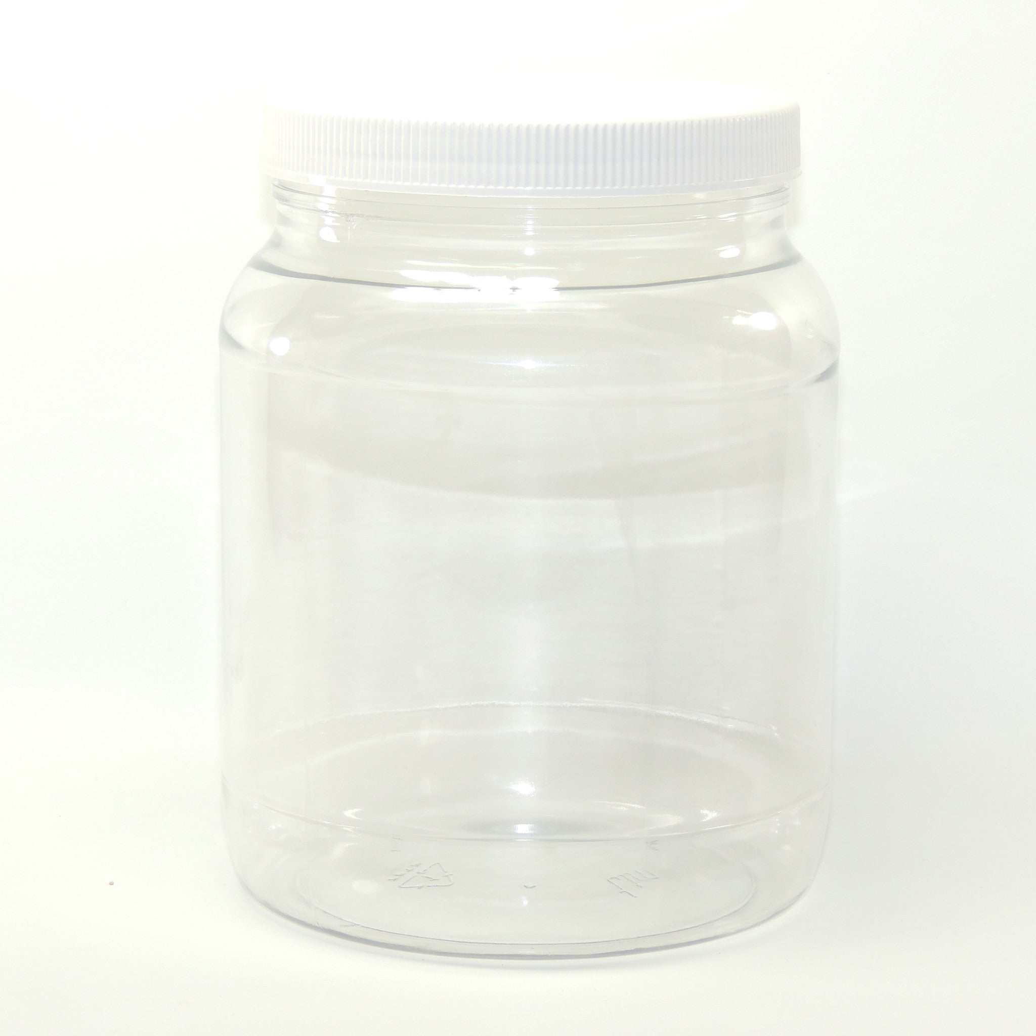 Clear plastic round wide-mouth jars - 1/2 gallon - with white lid