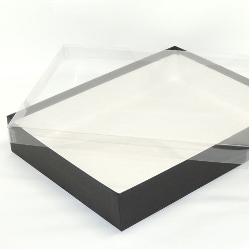 Black box w/ clear vinyl lid 11 1/4 x 8 3/4 x 2"